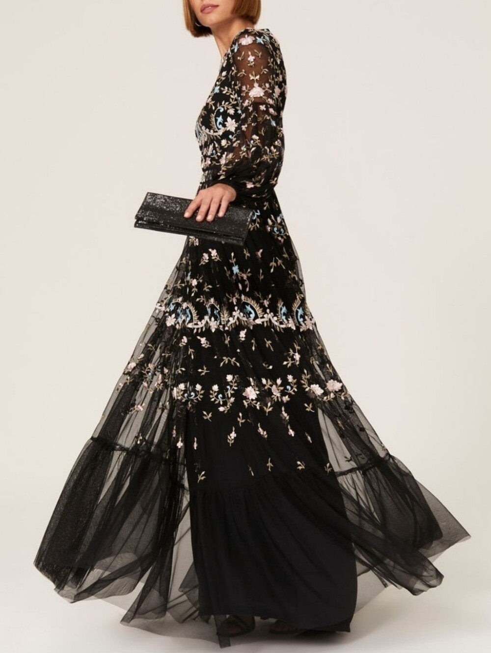 Mac Duggal 35111 Black Multicolor Tulle Floral Embroidered Maxi Dress Gown 4 NWT - Picture 2 of 16
